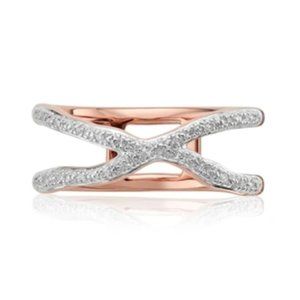 Monica Vinader Riva Diamond Pave Wave Cross Ring- Rose Gold